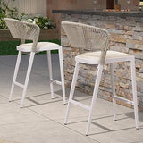 Counter Height Bar Stool Set of 2 Modern Aluminum Rattan Wicker Outdoor Barstools