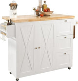 Rolling Kitchen Island Cart with Drop-Leaf Countertop, Barn 3Drawers