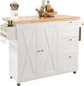 Rolling Kitchen Island Cart with Drop-Leaf Countertop, Barn 3Drawers