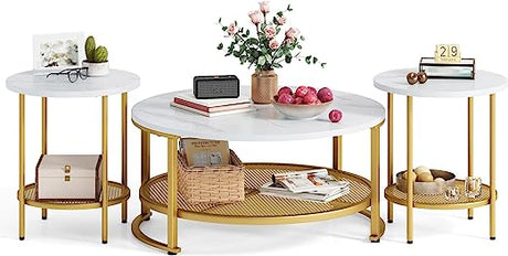 Round Coffee Table and End Table Set for Living Room