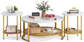 Round Coffee Table and End Table Set for Living Room, Industrial Coffee Table with Open Storage