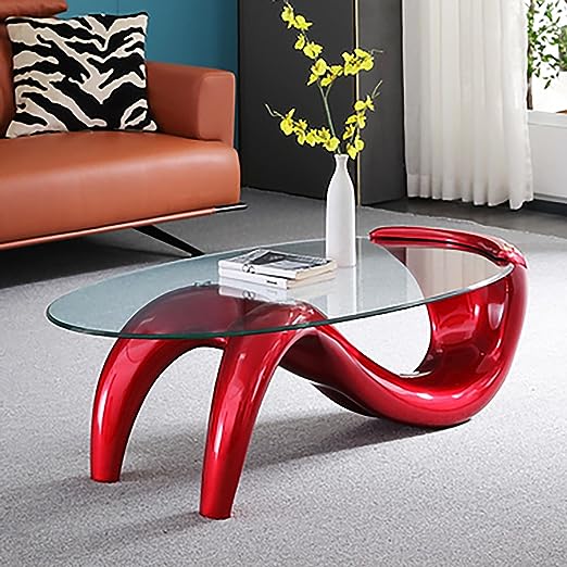 Oval Glass Coffee Table,Contemporary Coffee Table for Living Room,Abstract Coffee Table Clear Glass Top