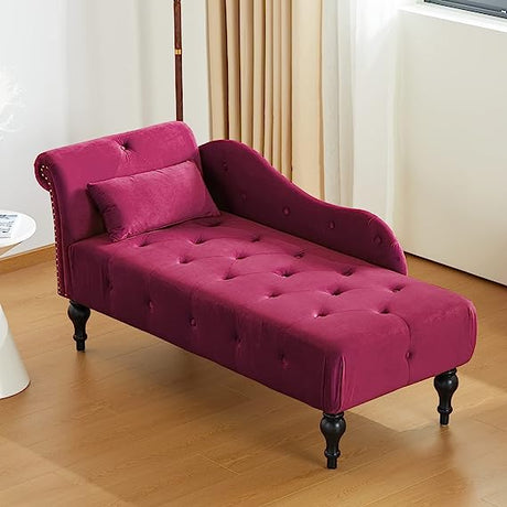 Tufted Upholstered Velvet Rolled Arm Chaise Lounges Indoor Chair