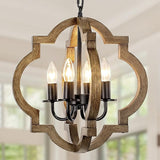 21.65'' Farmhouse Wood Chandelier, Rustic Orb Chandelier for Dining Room