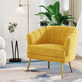Velvet Accent Chair, Upholstered Modern Single Sofa Side Chair, Comfy Barrel Club Living Room Armchair with Golden Metal Legs
