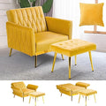 Velvet Accent Chair with Adjustable Armrests and Backrest, Button Tufted Lounge Chair, Single Recliner Armchair with Ottoman and Pillow