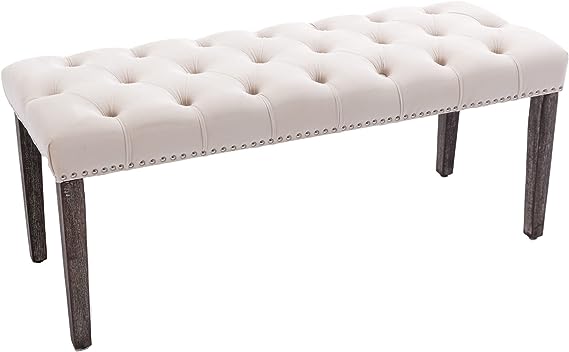 Button-Tufted Ottoman Bench, Upholstered Bedroom Benches Velvet Footrest Stool