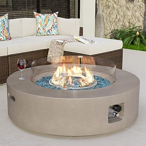 Outdoor Propane Fire Pit Coffee Table w Dark Bronze 40.5-inch Round Base Patio Heater