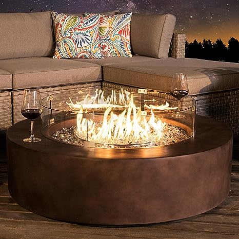 Outdoor Propane Fire Pit Coffee Table w Dark Bronze 40.5-inch Round Base Patio Heater