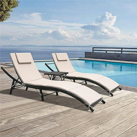 Lounge Chairs for Outside 3 Pieces Patio Adjustable Chaise Lounge