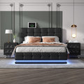 3-Pieces Bedroom Sets, Upholstered Bed with LED Lights, Hydraulic Storage System and USB Charging Station