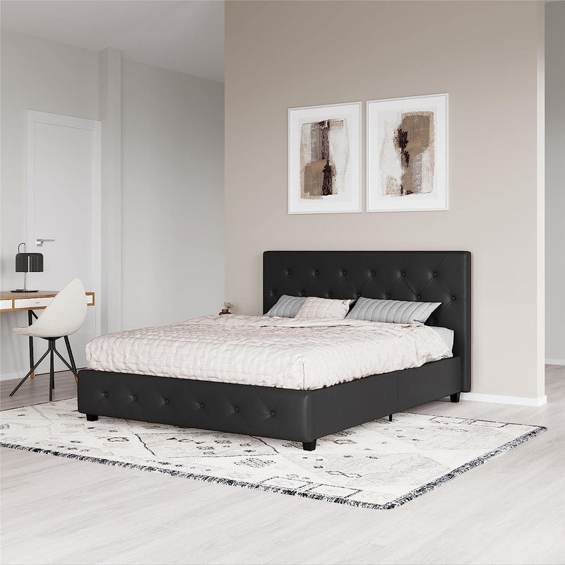 Dakota Upholstered Platform Bed with Diamond Button Tufted Headboard and Footboard