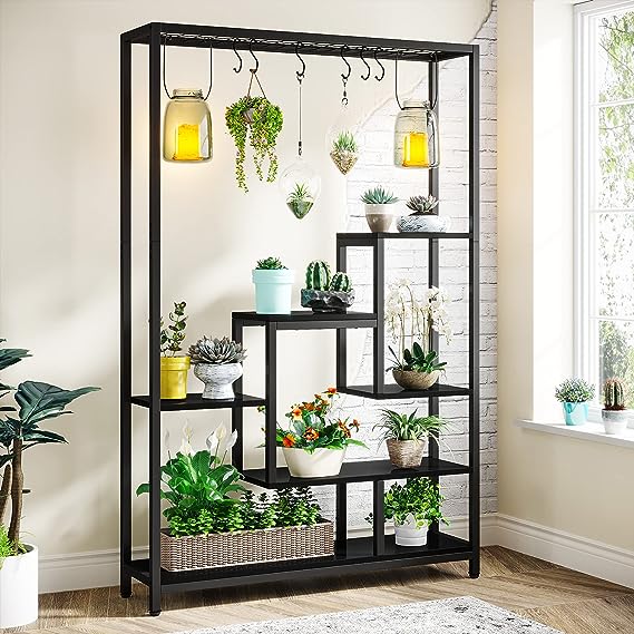 5-Tier Tall Indoor Plant Stand, 70.9 inches Large Metal Plant Shelf with 6PC S Hanging Hook