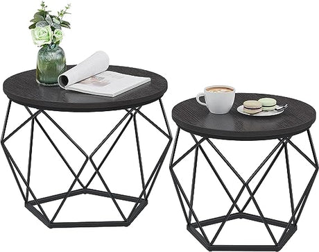 Small Coffee Table Set of 2, Round Coffee Table with Steel Frame