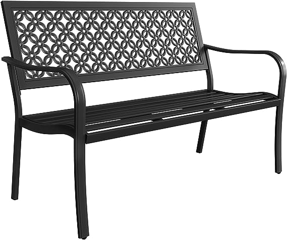 Outdoor Bench Garden Bench with Armrests Steel Bench for Outdoors