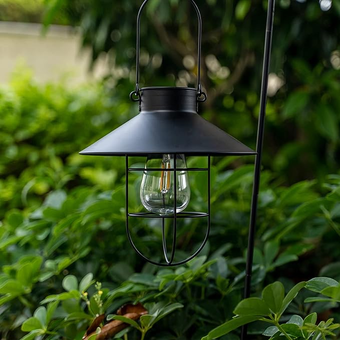 2Pack Solar Metal Hanging Lantern Flickering Candle with Shepherd Hook