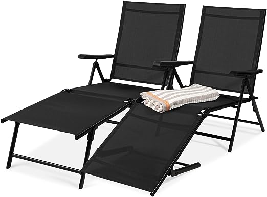 Set of 2 Outdoor Patio Chaise  Chair  Reclining Folding Pool Lounger