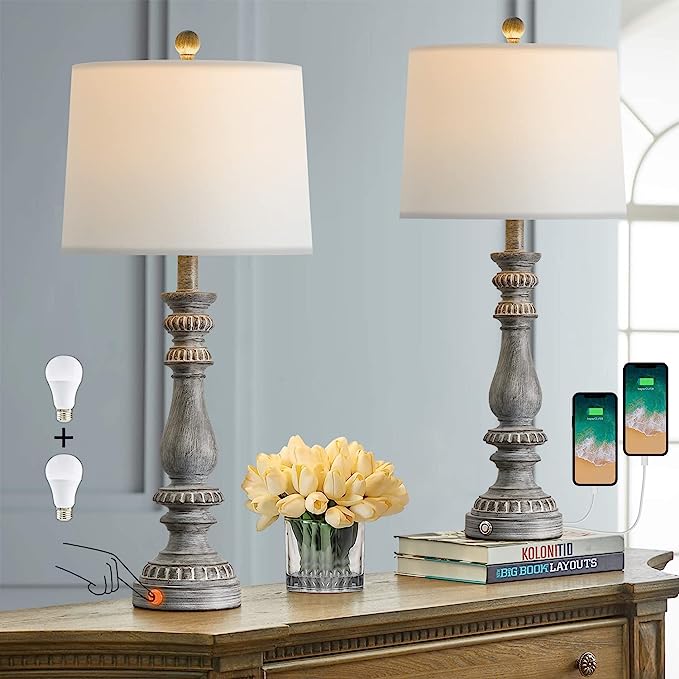 Retro 27" USB Charging Ports A/C 3 Way Dimmable Touch Control