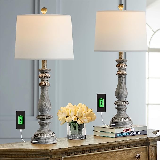 Retro 27" USB Charging Ports A/C 3 Way Dimmable Touch Control