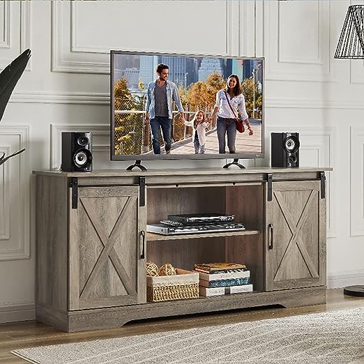 Farmhouse TV Stand for 65+ Inch TV, Entertainment Center Sliding Barn Door