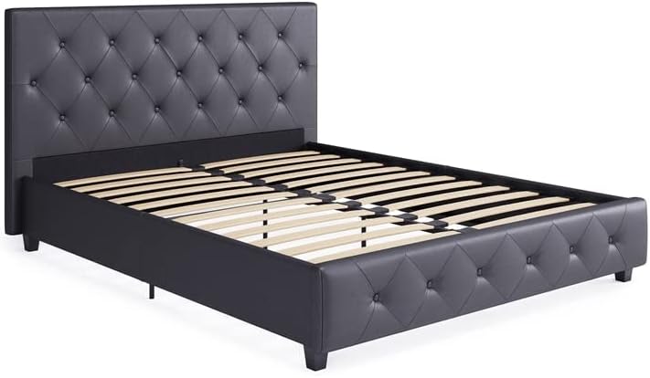 Dakota Upholstered Platform Bed with Diamond Button Tufted Headboard