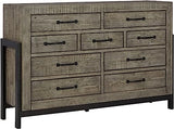 Sommerford Urban Industrial Butcher Block Style 9 Drawer Dresser, Brown