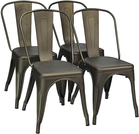 18 Inch Dining Chair Set of 4, Industrial Vintage Stackable Metal Chairs