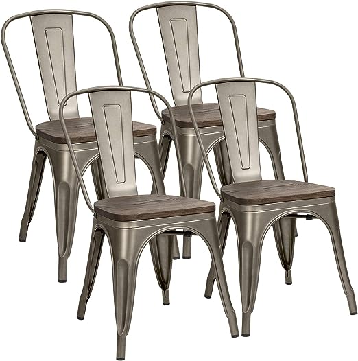 Metal Dining Chairs with Wood Seat