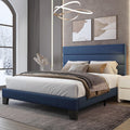 Queen Bed Frame Platform Bed with Linen Fabric Headboard and Wooden Slats Support