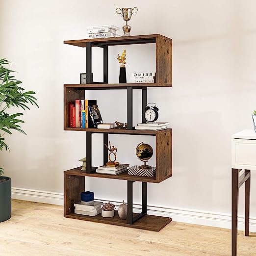 5-Tier Bookshelf, S-Shaped Z-Shelf Bookshelves and Bookcase,