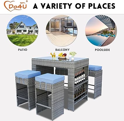 Outdoor Wiker Bar Set Patio Bar Set with Stools Wicker Patio Furniture