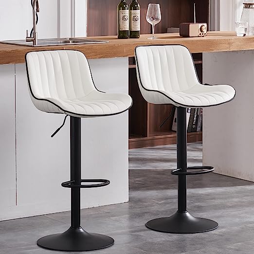 Bar Stools Set of 2 Swivel Barstools PU Leather Adjustable Counter Stools