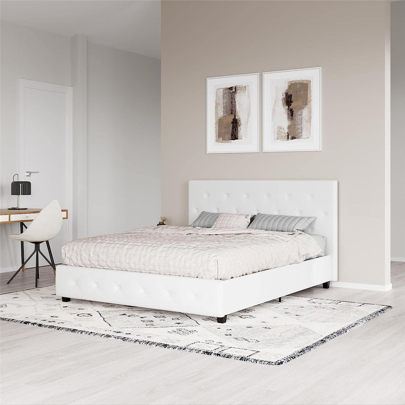 Dakota Upholstered Platform Bed with Diamond Button Tufted Headboard and Footboard
