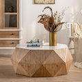 38'' Drum Coffee Table Farmhouse Coffee Table for Living Room, Modern Retro Round Wood Coffee Table